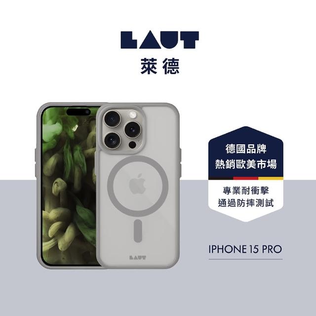 【LAUT 萊德】iPhone 15 Pro 磁吸簡約耐衝擊保護殼（按鍵式）-霧灰(支援MagSafe功能)