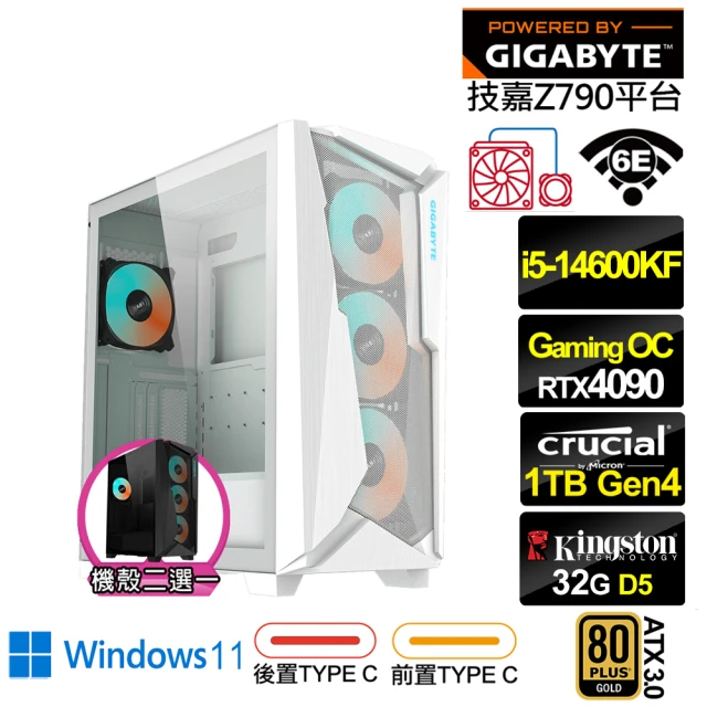 【技嘉平台】i5十四核GeForce RTX 4090 Win11{荷魯斯GR25CW}水冷電競電腦(i5-14600KF/Z790/32G/1TB/WIFI)