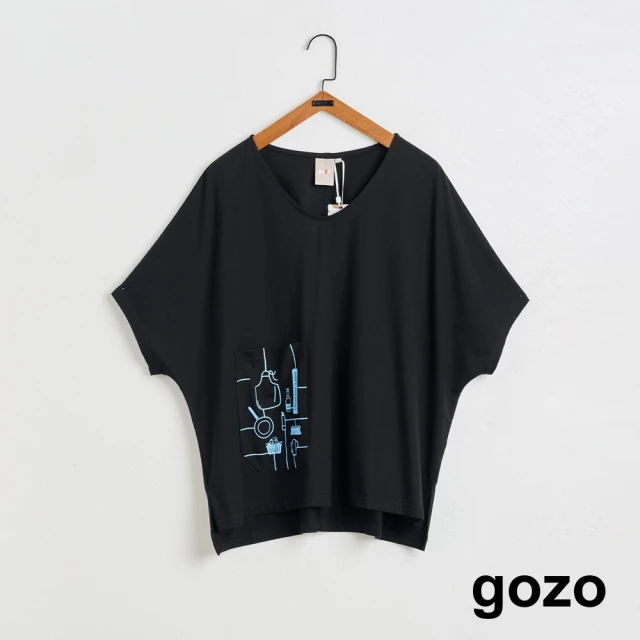 gozo MOMO獨家款★限量開賣 媽媽的必需品口袋印花連袖T恤(兩色)