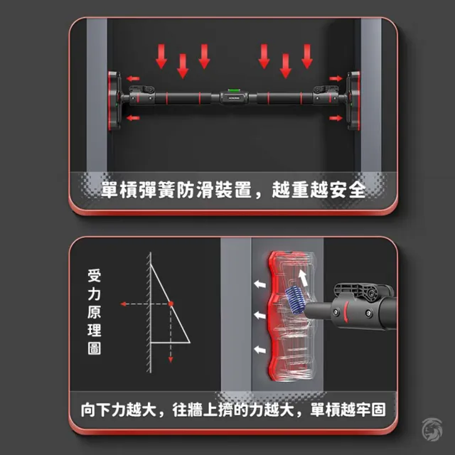 【百獅】門框單槓 門上單槓 90-135cm(帶水平儀加大防滑面 超耐重 居家運動 引體向上器材 免打孔門道單槓)