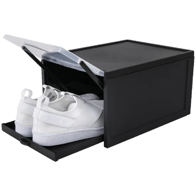 【FL 生活+】8入組-超耐重自動掀蓋組合式鞋盒-升級加大款(鞋櫃/鞋盒/黑-灰-兩色可選)