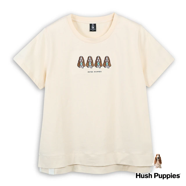 Hush Puppies 女裝 上衣 趣味HP58印花刺繡狗寬鬆版上衣(淺卡其 / 43210201)