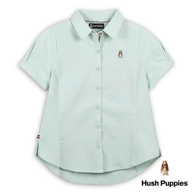 Hush Puppies 女裝 襯衫 素色開襟小拋袖短袖襯衫(淺綠 / 43212201)