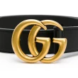 【GUCCI 古馳】經典仿舊金色雙G LOGO滑面牛皮腰帶.皮帶(414516/寬3CM)