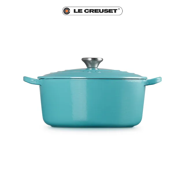 【Le Creuset】琺瑯鑄鐵鍋圓鍋 24cm(土耳其藍-鋼頭-內鍋黑)