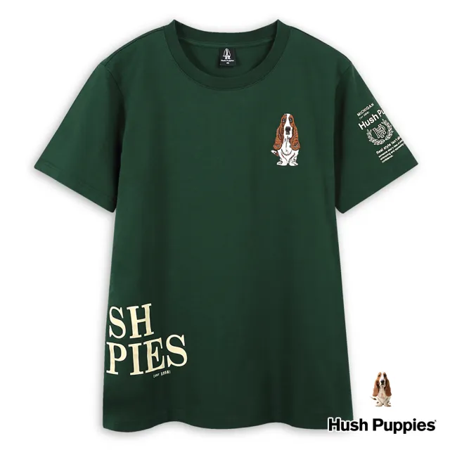 【Hush Puppies】男裝 T恤 經典簡約英文字立體矽膠刺繡狗T恤(深綠 / 43111206)
