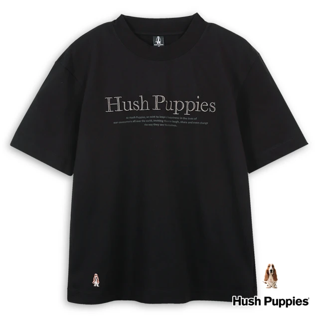 Hush Puppies 男裝 T恤 簡約品牌英文寬鬆版立領小狗T恤(黑色 / 43111112)