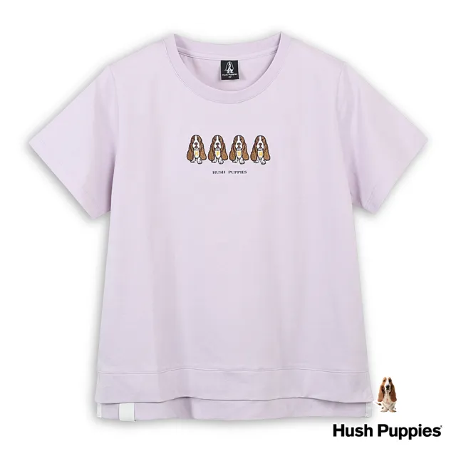 【Hush Puppies】女裝 上衣 趣味HP58印花刺繡狗寬鬆版上衣(粉紫 / 43210201)
