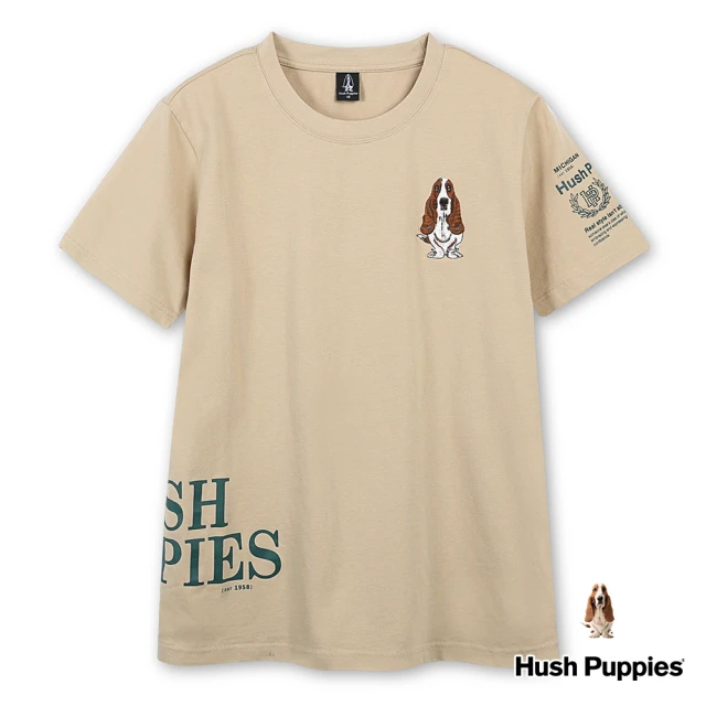 Hush Puppies 男裝 T恤 經典簡約英文字立體矽膠刺繡狗T恤(卡其色 / 43111206)