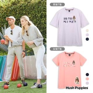 【Hush Puppies】男女裝 T恤 簡約配色造型品牌英文刺繡狗寬版T恤(男女款任選)