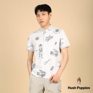 【Hush Puppies】男裝 POLO衫 夏日滿版渡假風衝浪狗短袖POLO衫(淺灰 / 43101103)