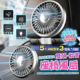 【GER 泰】新款Type-C 車用萬向頭枕風扇(帶LED燈 三檔風速 可彎折軟管)