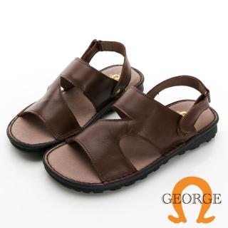 【GEORGE 喬治皮鞋】簡約牛皮後帶可調氣墊涼鞋 - 咖 417004JS20
