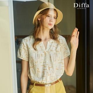 【Diffa】圓領幾何意象開襟設計上衣-女