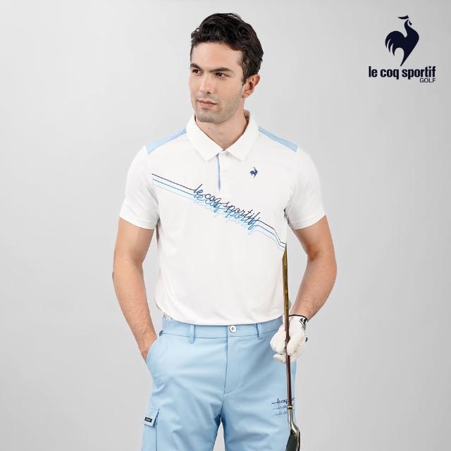 【LE COQ SPORTIF 公雞】官方直營 高爾夫系列 男款白色漸層字母印花防曬涼感短袖POLO衫 QGT2T207