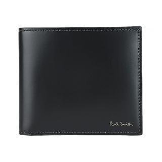 【Paul Smith】PAUL SMITH金箔LOGO小牛皮水彩筆圖案8卡對開短夾(黑x內裡多色)