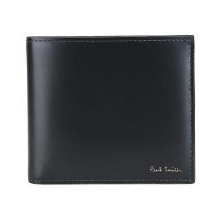 【Paul Smith】PAUL SMITH金箔LOGO小牛皮顏料瓶罐圖案8卡對開短夾(黑x內裡多色)