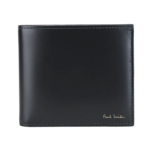 Paul SmithPaul Smith PAUL SMITH金箔LOGO小牛皮顏料瓶罐圖案8卡對開短夾(黑x內裡多色)