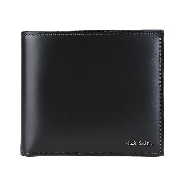 【Paul Smith】PAUL SMITH經典金字LOGO小牛皮顏料瓶設計4卡對開零錢短夾(黑x內裡多色)