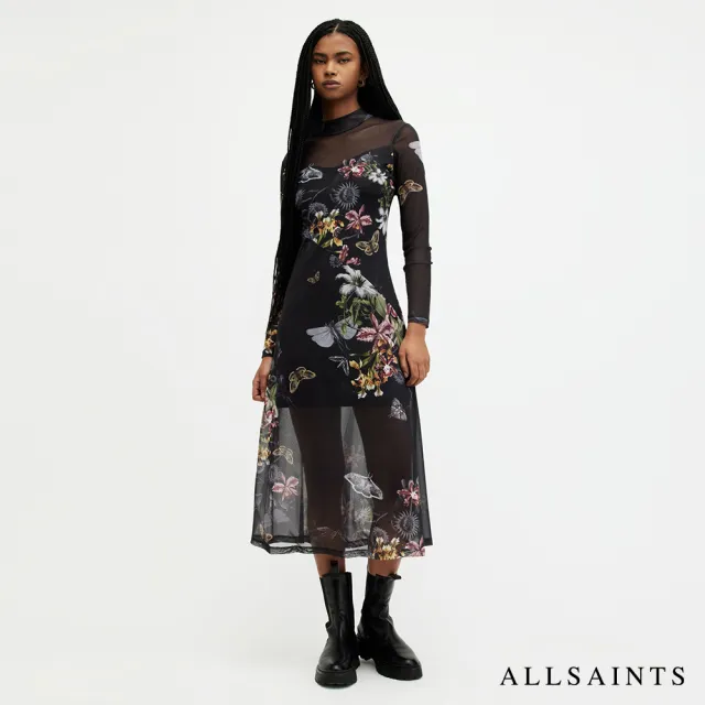 【ALLSAINTS】HANNA SANIBEL 透膚高領仙人掌花卉印花洋裝 WD657Z(修身版型)