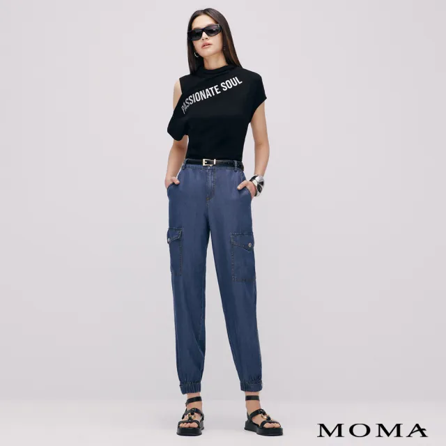 【MOMA】天絲牛仔工裝袋縮口褲(深藍色)