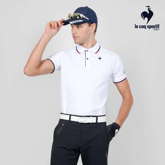 【LE COQ SPORTIF 公雞】官方直營 高爾夫系列 男款白色細緻緹花高機能防曬短袖POLO衫 QGT2J204
