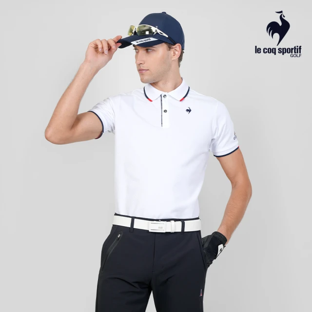 LE COQ SPORTIF 公雞 高爾夫系列 男款白色細緻緹花高機能防曬短袖POLO衫 QGT2J204