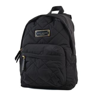 【MARC JACOBS 馬克賈伯】鐵牌LOGO菱格縫線拉鍊後揹包-黑色/小