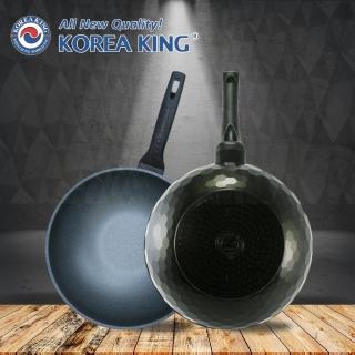 【Korea King】韓國製 蜂巢晶礦花崗巖不沾炒鍋 28cm(IH爐電磁爐適用｜可洗碗機清洗)
