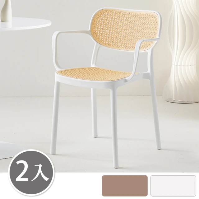 BODEN 艾麗莎扶手餐椅/PP材質藤編造型椅/塑膠休閒椅/洽談椅/商業椅(二入組合-兩色可選)