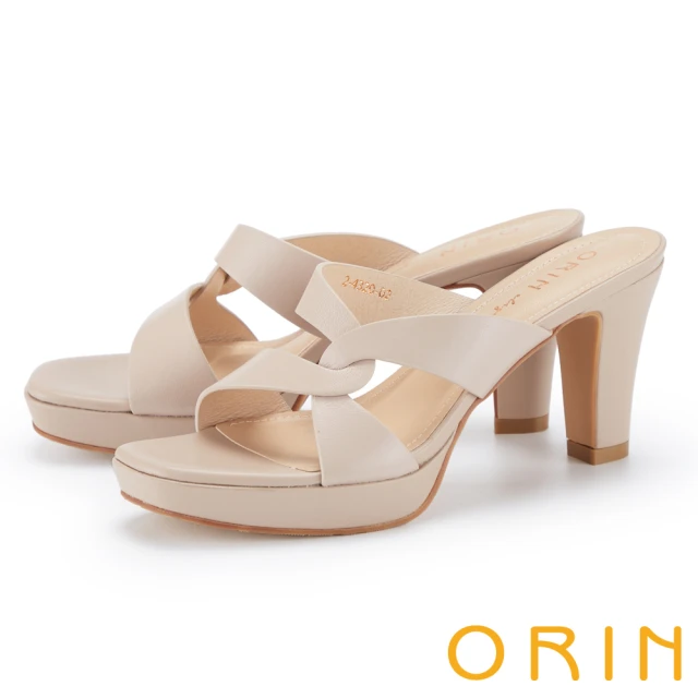 ORIN 真皮曲線設計高跟涼拖鞋(裸色)好評推薦