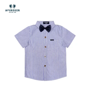 【MCGREGOR 瑪格麗格】平織藍白條紋蝴蝶結襯衫(男童款241594)