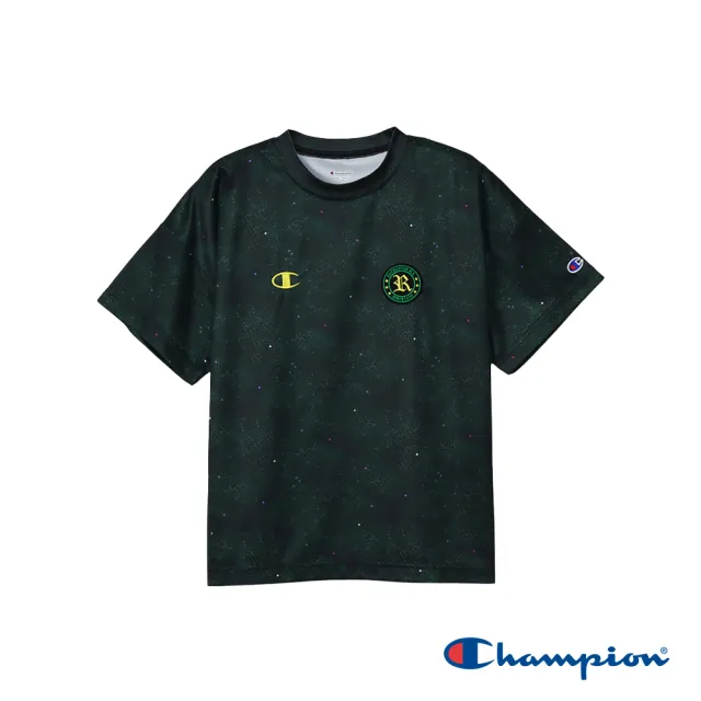 【Champion】官方直營-吸汗速乾刺繡滿版印花短袖TEE-童裝(墨綠黑色)