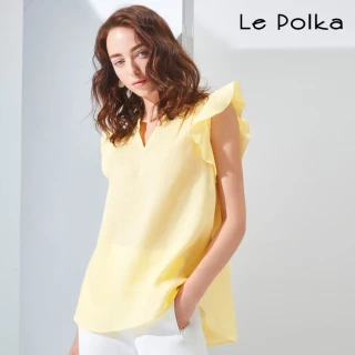 【Le Polka】檸檬黃荷葉袖上衣-女
