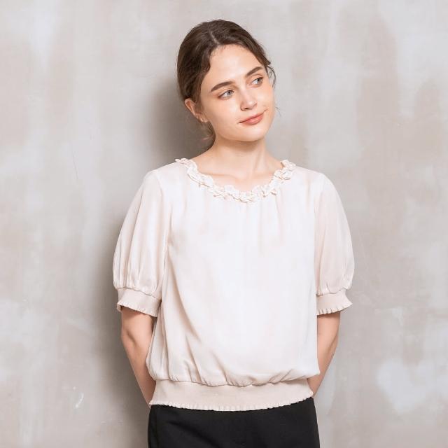 【perng yuh 芃諭名品】微甜氛圍 荷葉飾 縮口 雪紡上衣(2024 SS Collection｜3A春夏系列)