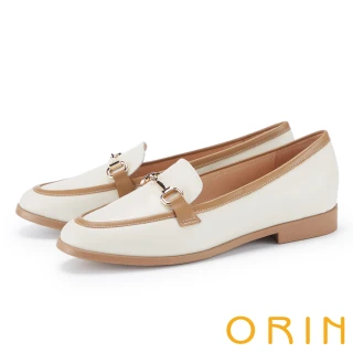 【ORIN】造型馬銜釦真皮樂福平底鞋(白色)