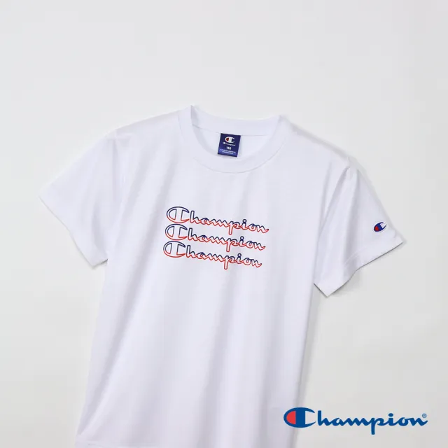 【Champion】官方直營-吸汗速乾疊色Logo印花短袖TEE-童(白色)