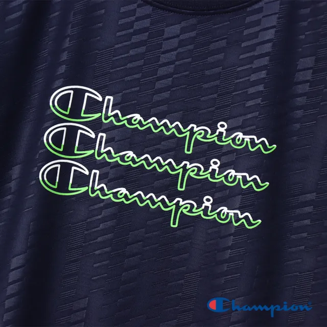 【Champion】官方直營-吸汗速乾疊色Logo印花短袖TEE-童(深藍色)