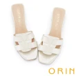 【ORIN】素色真皮編織設計粗跟拖鞋(白色)