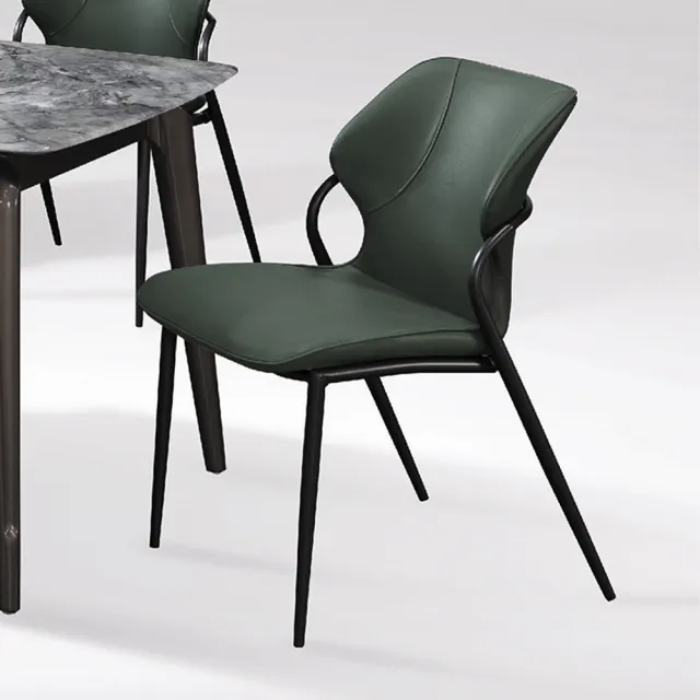 【BODEN】奧卡司工業風墨綠色皮革餐椅/單椅/休閒椅/洽談椅/商業椅