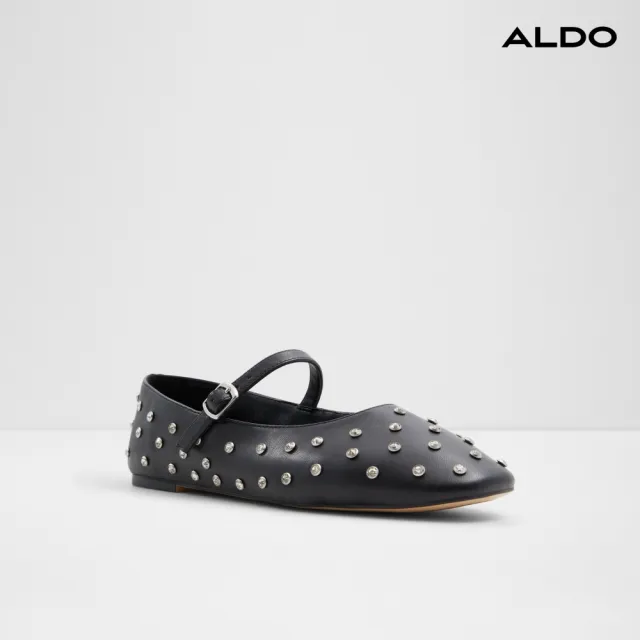 【ALDO】MARYLINA-真皮水鑽設計瑪莉珍平底鞋-女鞋(黑色)