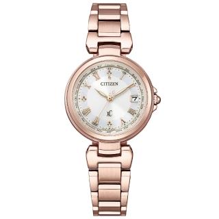 【CITIZEN 星辰】xC 光彩魅力光動能電波女錶-銀x玫瑰金/27.8mm 母親節限定(EC1037-69A)