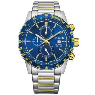 【CITIZEN 星辰】Chronograph 潮流達人時尚計時男錶-銀x藍/44mm 母親節限定(AN3684-59L)