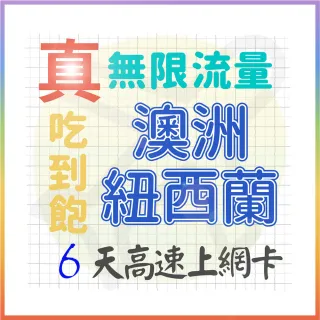 【AOTEX 奧特克斯】6天澳洲上網卡紐西蘭上網卡真無限高速流量吃到飽(手機卡SIM卡網路卡預付卡)