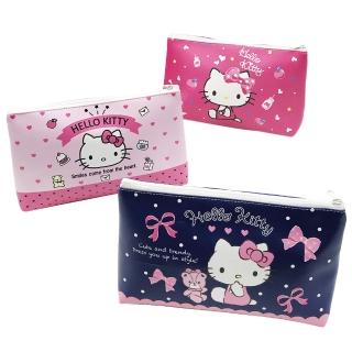 【SANRIO 三麗鷗】Hello Kitty PU萬用收納袋超值3件組(桃粉藍各1)