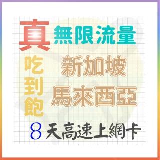 【AOTEX 奧特克斯】8天新加坡上網卡馬來西亞上網絡卡真無限高速流量吃到飽(手機卡SIM卡網路卡預付卡)