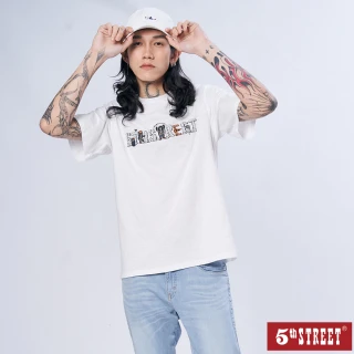 【5th STREET】男裝黑熊岩石LOGO短袖T恤-白色