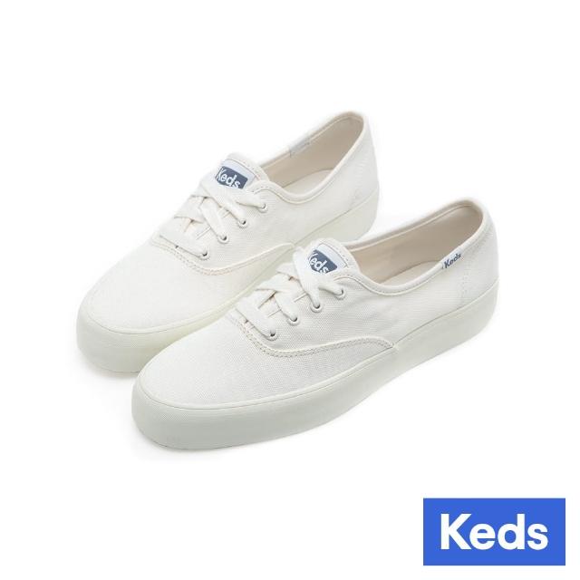 【Keds】★雙11★CHAMPION GN 經典寬楦舒適帆布厚底休閒鞋-經典白(9241W110103)