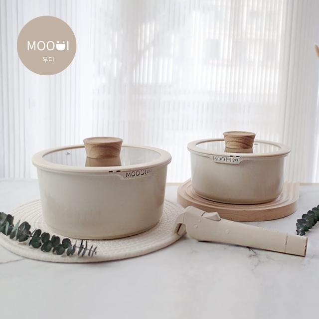 【MOODI】可拆鍋具五件組-手把/湯鍋18cm附蓋/湯鍋20CM附蓋(可拆式手柄/IH爐可用鍋/不挑爐具/礦岩不沾)