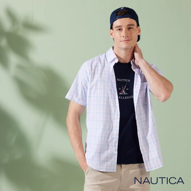 NAUTICA 男裝 質感清新格紋短袖襯衫(白色)